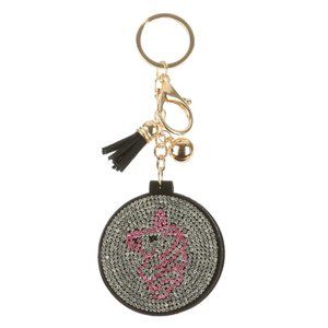 Unicorn Head Mirror Tassel Bling Faux Suede Round Keychain Handbag Charm
